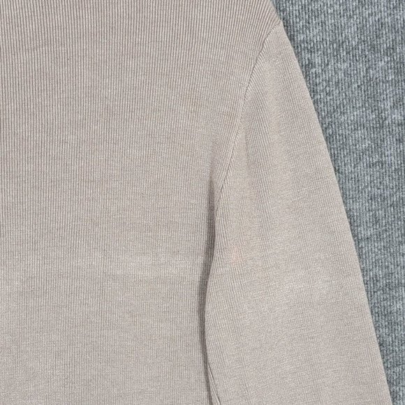 Philosophy Sweater Womens Small Taupe Brown Knit 3/4 Sleeve Scalloped Pullover - Picture 9 of 14